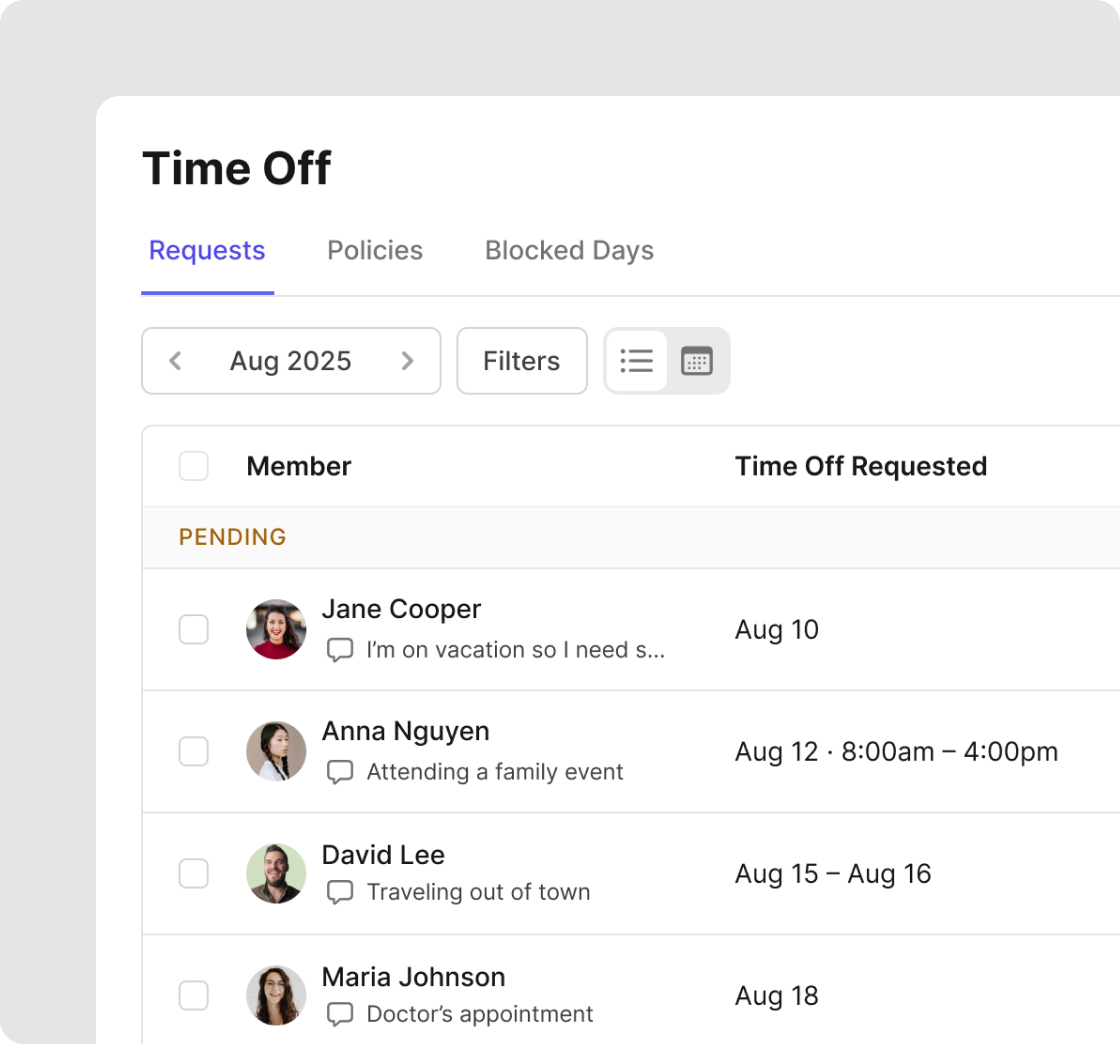time clock in camelo app