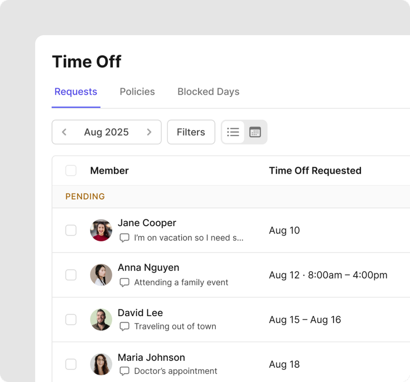 time clock in camelo app